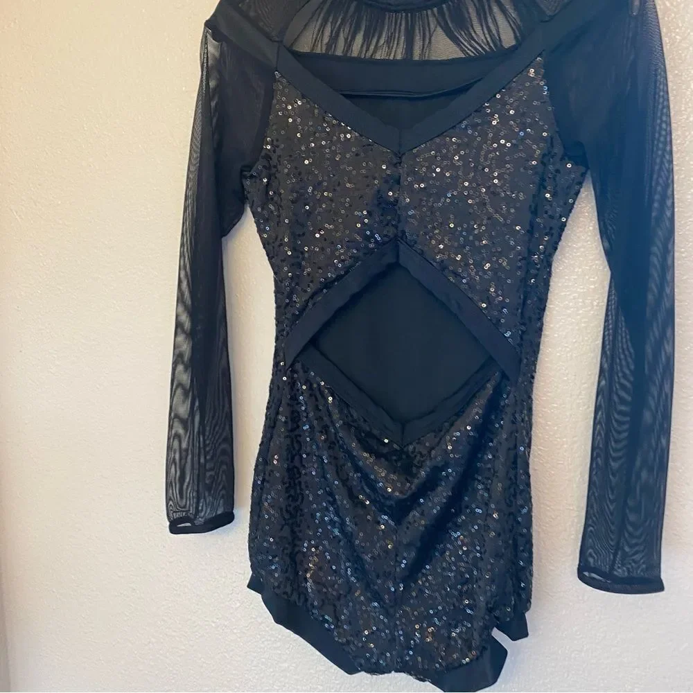 Weissman dance costume black feather biketard Hungry Like The Wolf 11626 LC